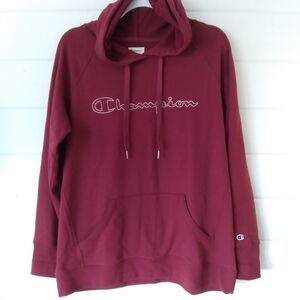 Champion burgandy/maroon front embroidered spellout hooded sweatshirt Size large